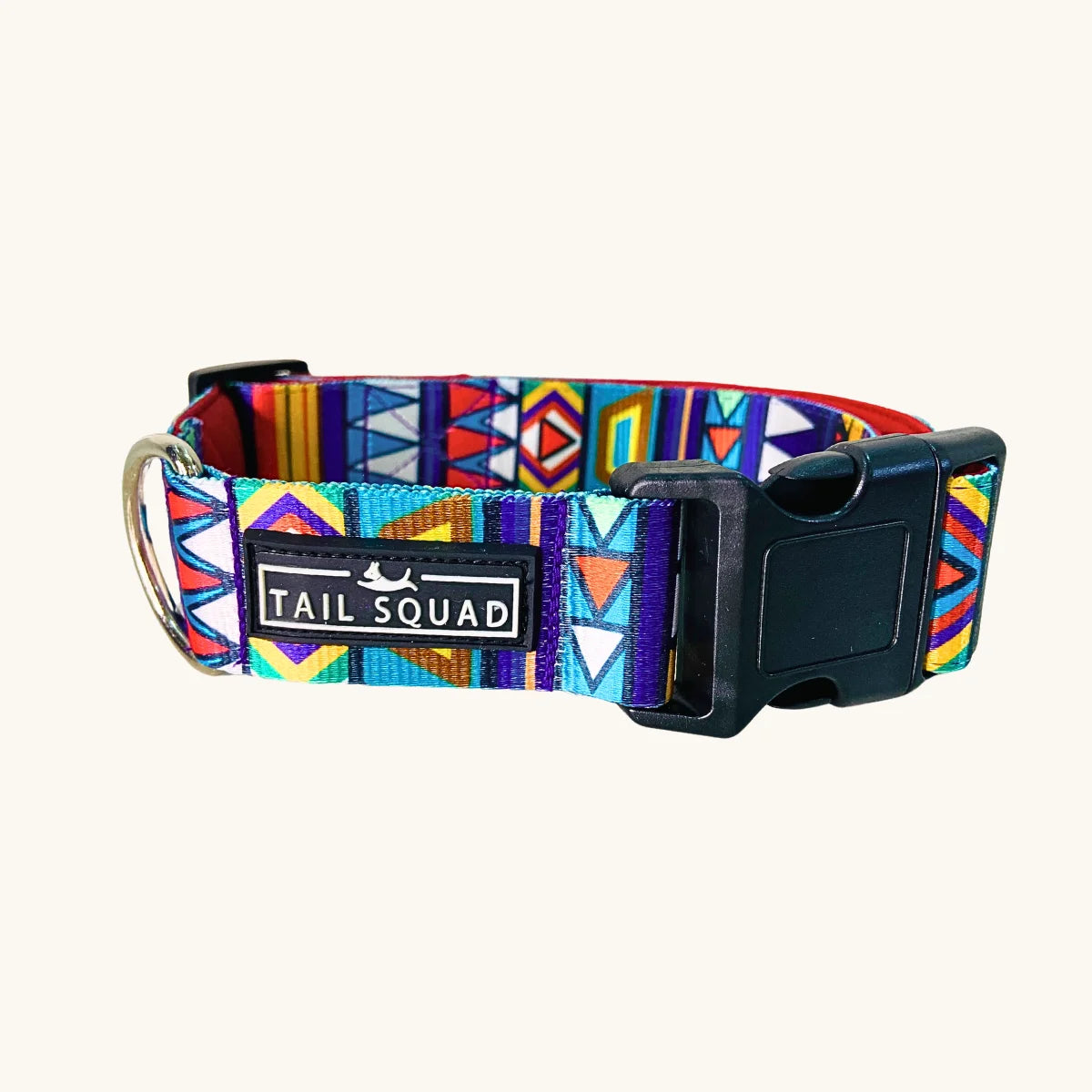 Tail Squad Tribal Purple printed dog collar full and upper angle showcasing premium stitching and stylish designer pet collar