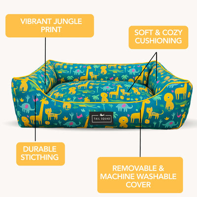 Tail Squad Washable Printed Lounger Dog Bed (Forest Kin)