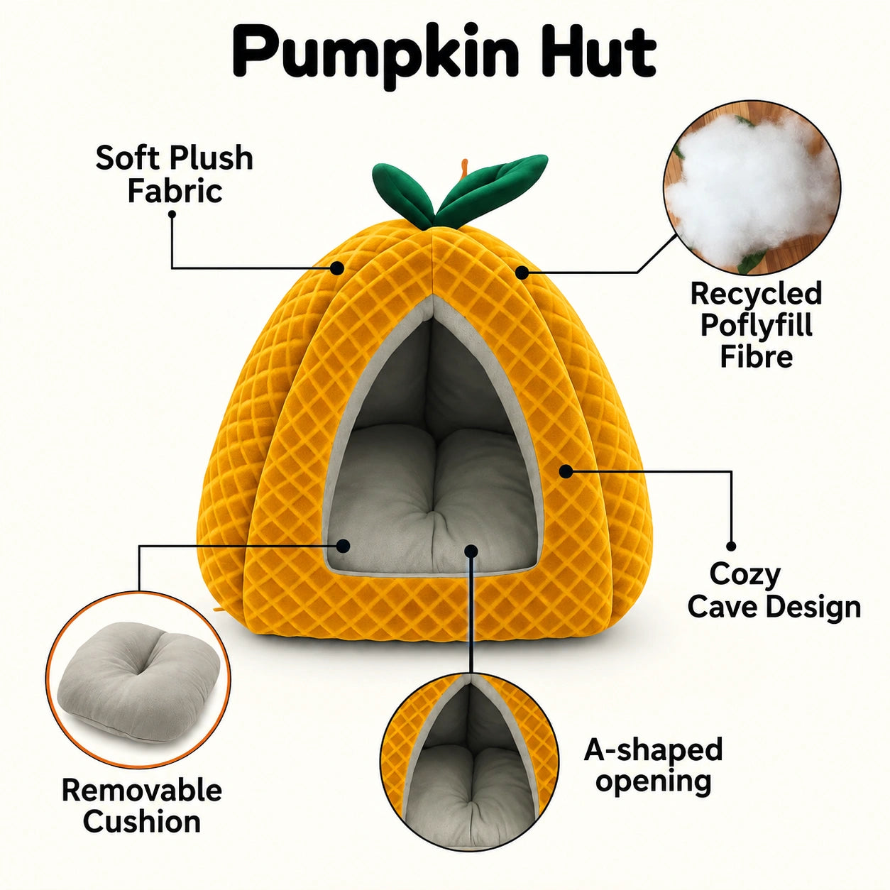 Tail Squad Premium Pumpkin Cat House – Hut Shaped Cat Bed