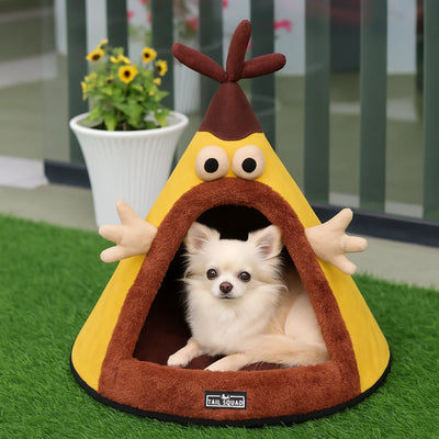 Tail Squad Washable Cozy Dog and Cat Cave Bed (Cartoon)