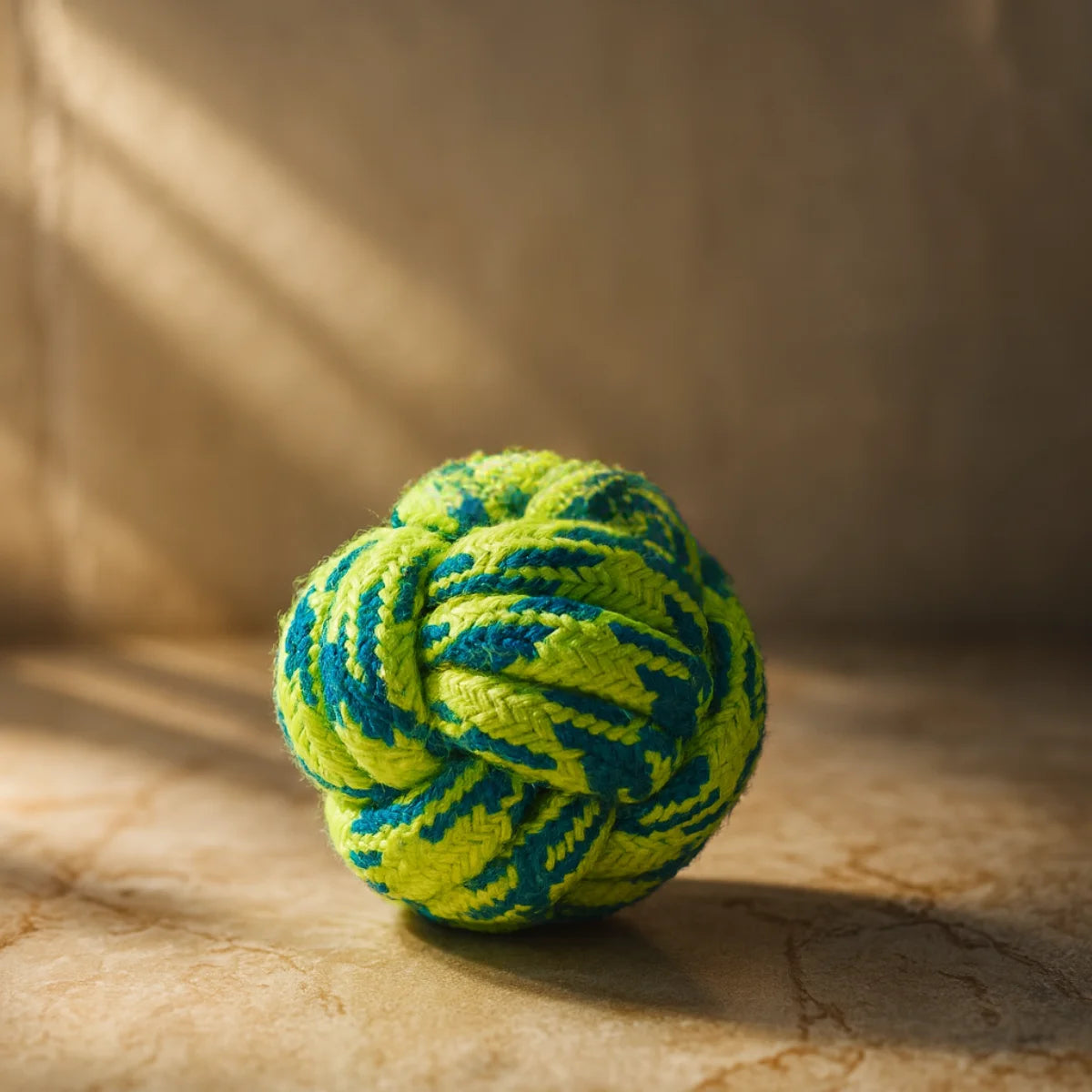 Tail Squad Dog Ball Rope Toy for Dogs green color variant featuring strong braided cotton rope and chew resistant dog toy design