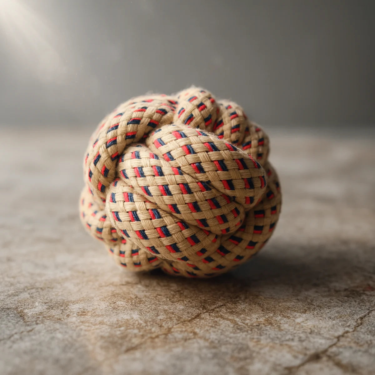 Tail Squad Ball Rope Toy for Dogs brown and red color combination durable rope knot toy for chewing and tug play
