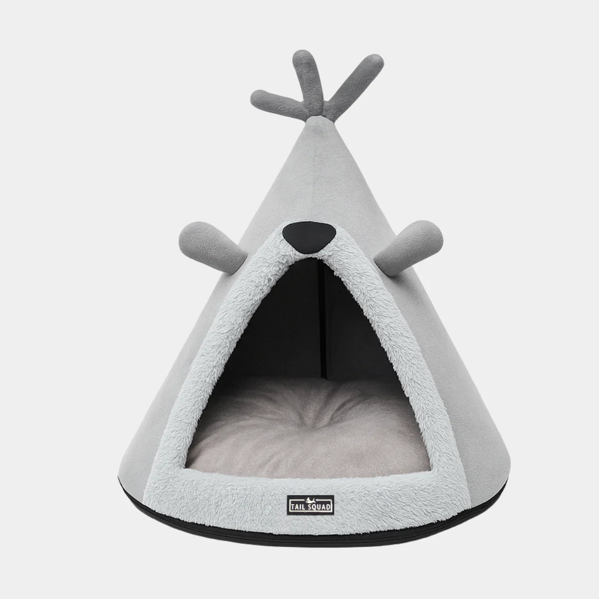 Tail Squad Washable Cozy Dog and Cat Cave Bed (Bear Hugs - Grey)