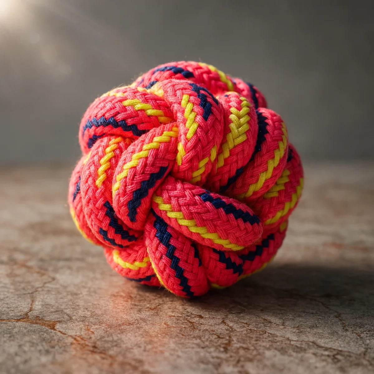 Tail Squad Bone and Dog Toy Ball​
 Combo pink and yellow colors interactive braided rope toy for chewing and fetch play
