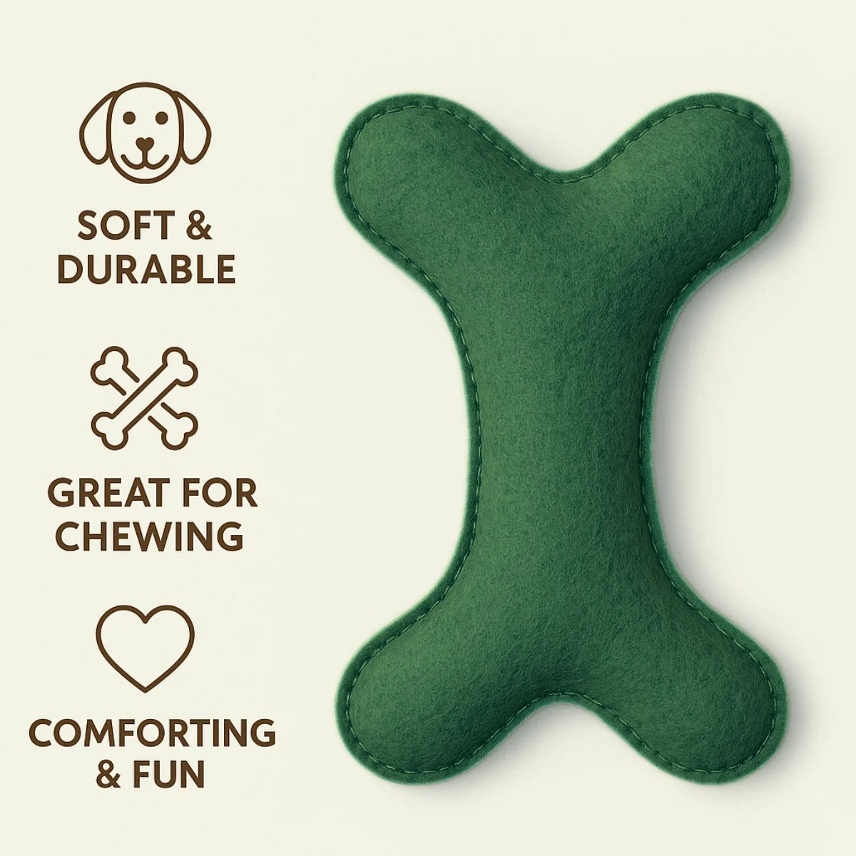 Tail Squad Green felt bone dog toy featuring eco-friendly fabric lightweight design and safe interactive chewing support