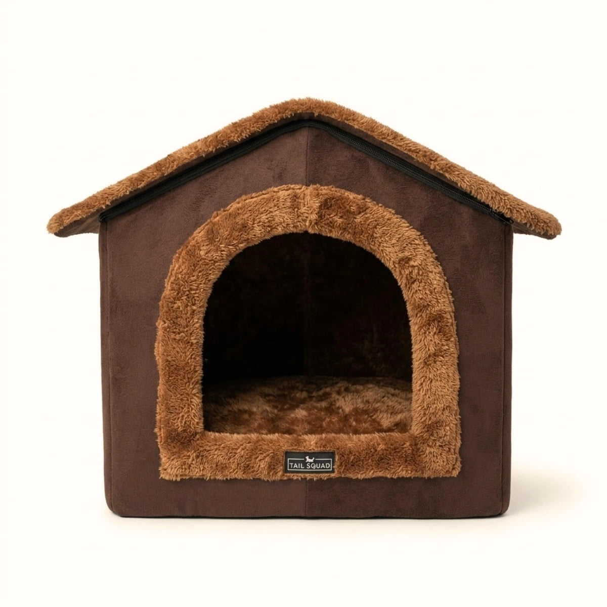 Front view of a wooden cat house, durable indoor pet shelter designed for cats comfort and warmth