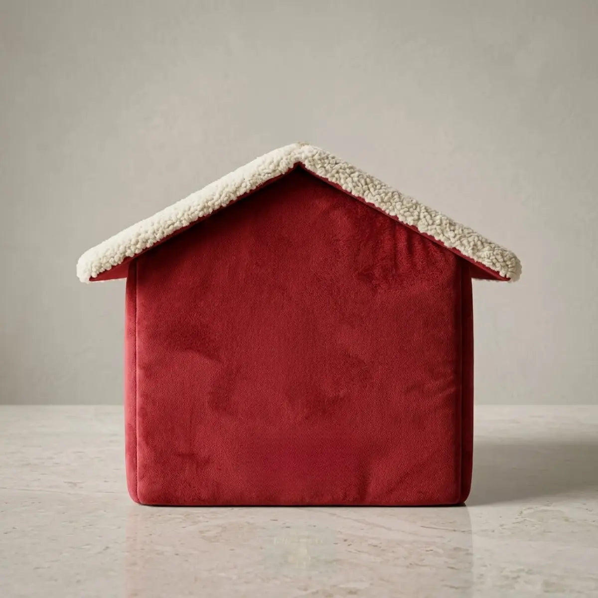 Soft red indoor cat hut bed for small cats and kittens with comfortable entrance
