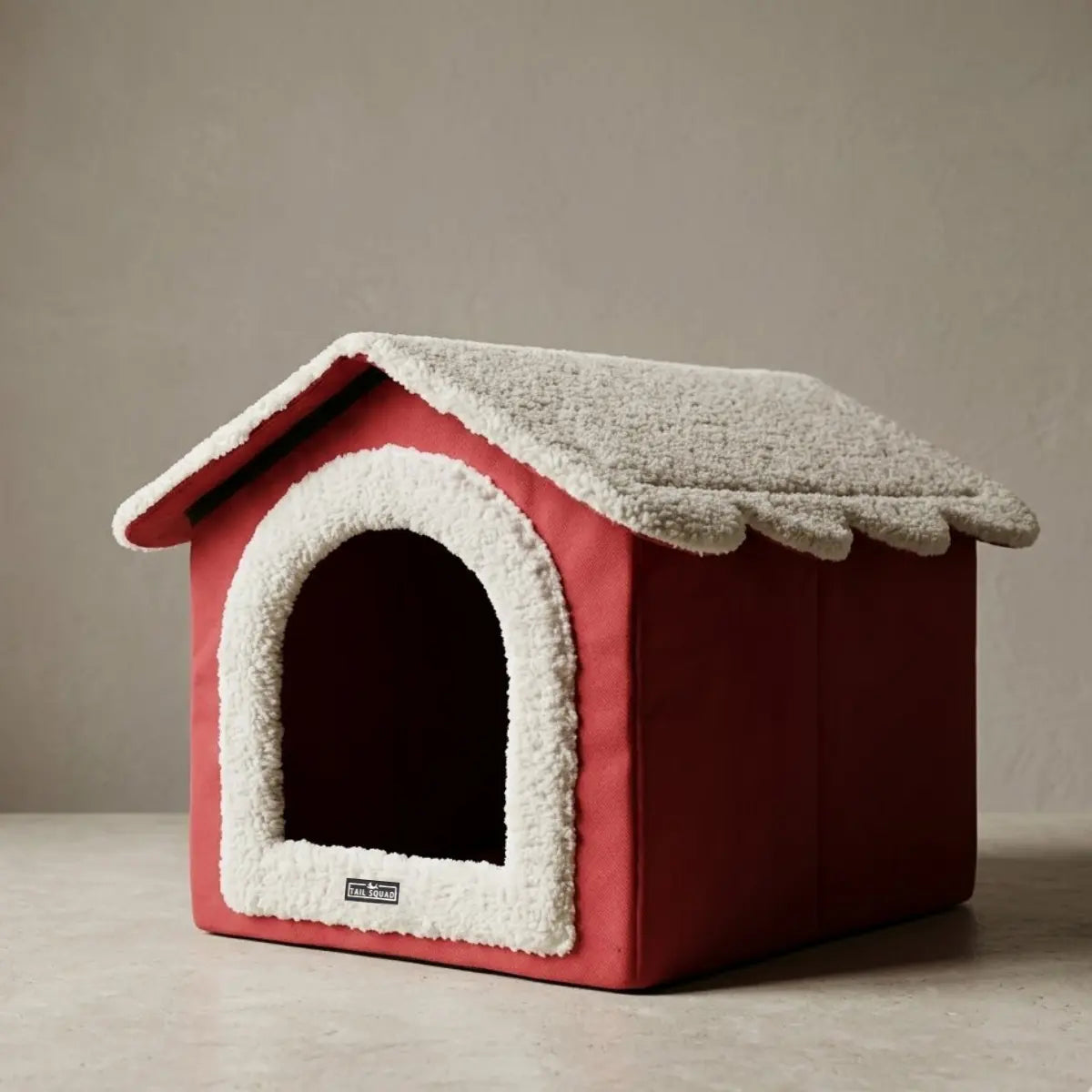 Premium red cat bed with plush interior for comfortable indoor cat sleeping