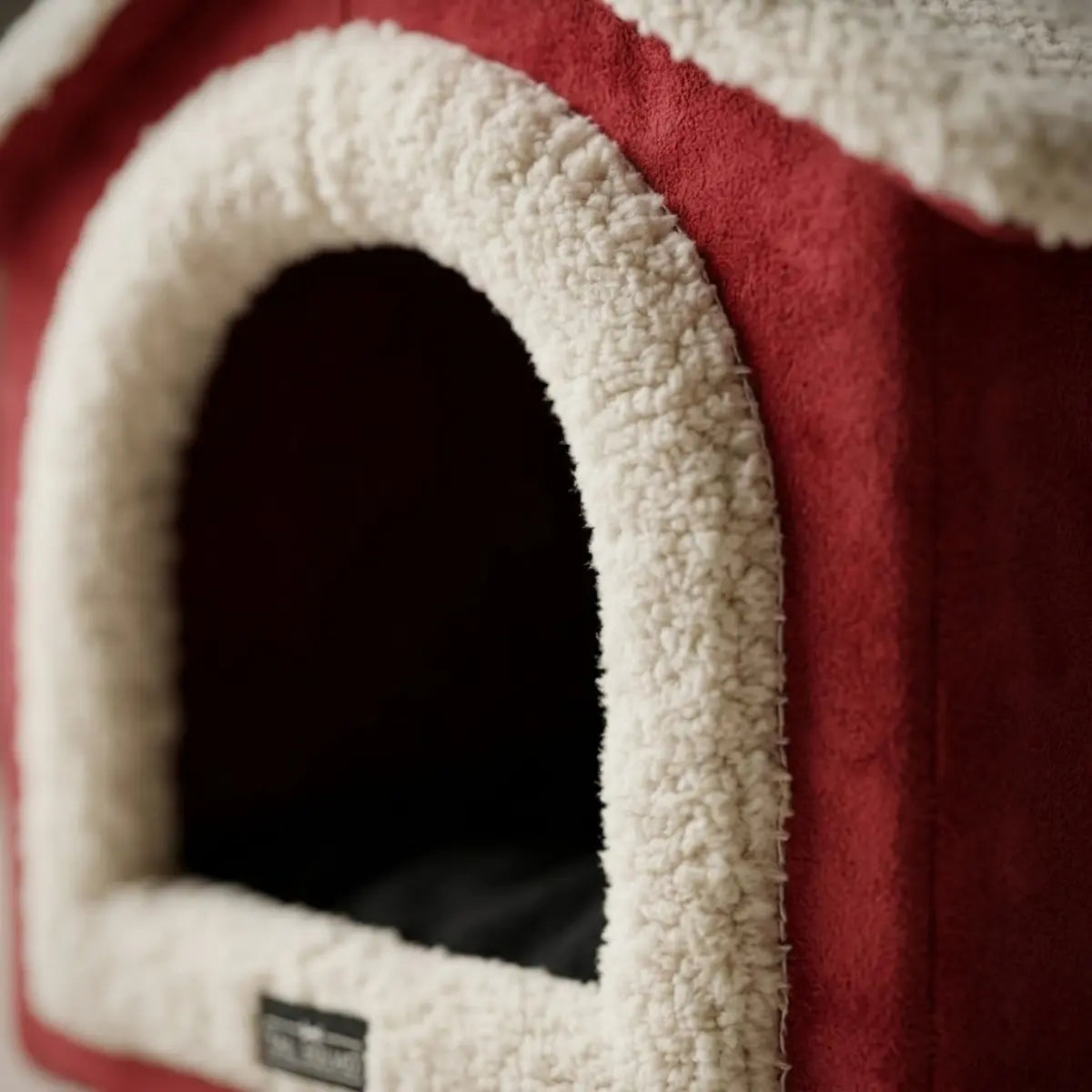 Tail Squad red cat cave bed for cats with warm enclosed hideout design
