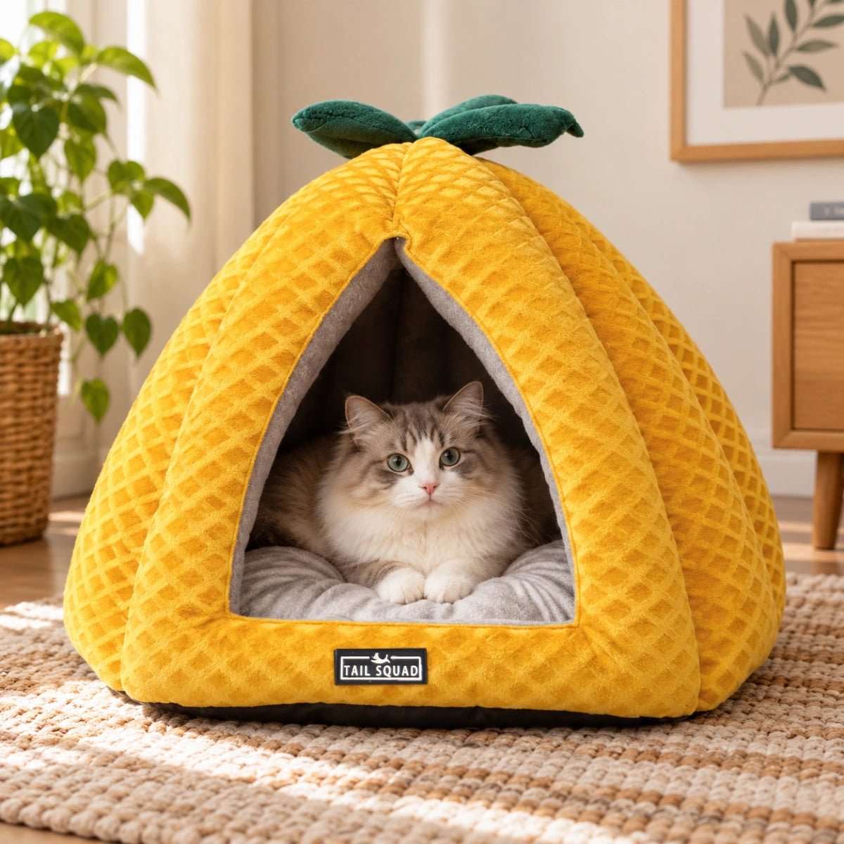 Tail Squad Premium Cozy Pumpkin Hut Shaped Cat Bed