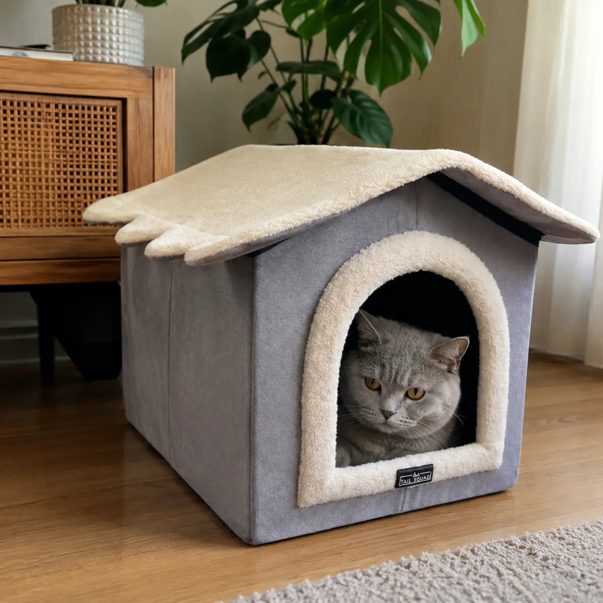 outdoor grey cat hut house