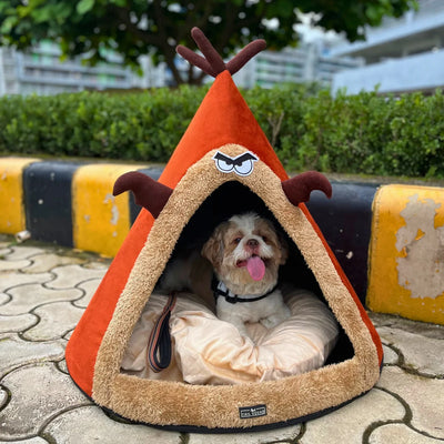 Tail Squad Washable Cozy Dog and Cat Cave Bed (Angry Deer)