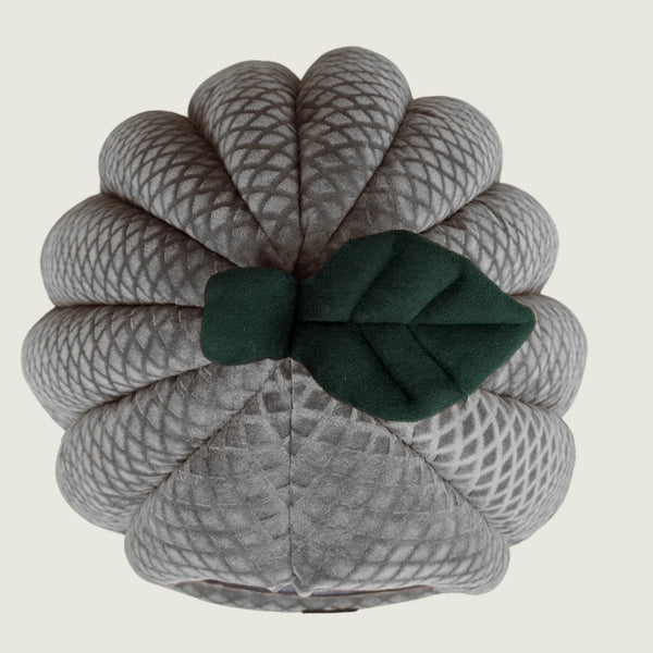 Tail Squad Premium Pumpkin Cat Hut Grey top view showcasing round pumpkin shape soft washable plush pet hut design