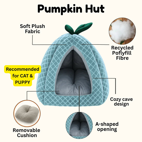 Tail Squad Pumpkin Cat Hut Ice Blue features soft washable material durable structure breathable design and cozy pet comfort hut