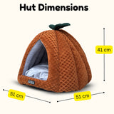 Tail Squad Pumpkin Cat Hut Rust dimensions 51x51x41 cm showing size guide for cats and small dogs cozy pet house
