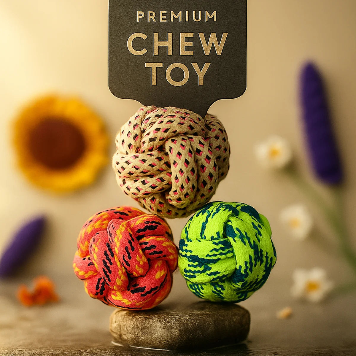 Tail Squad Ball Rope Toy for Dogs 1 pcs front view durable braided rope toy with interactive chew ball design