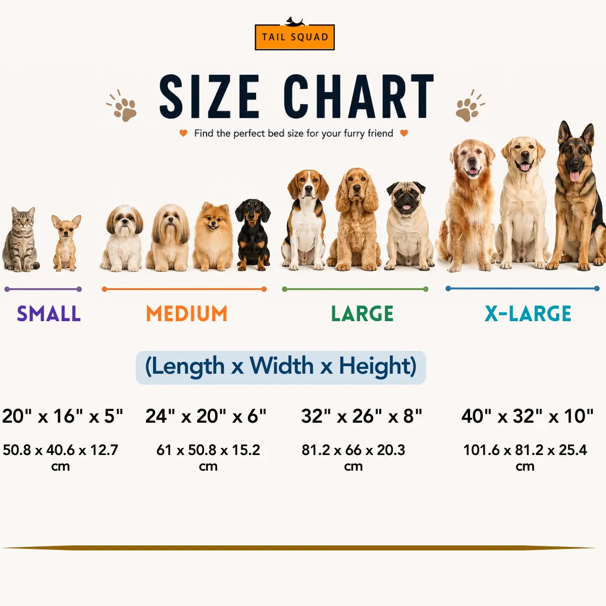 size chart all dog beds