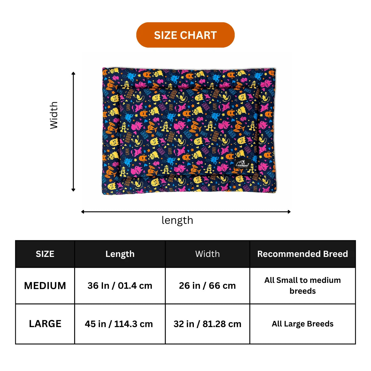 size chart printed mats for dogs