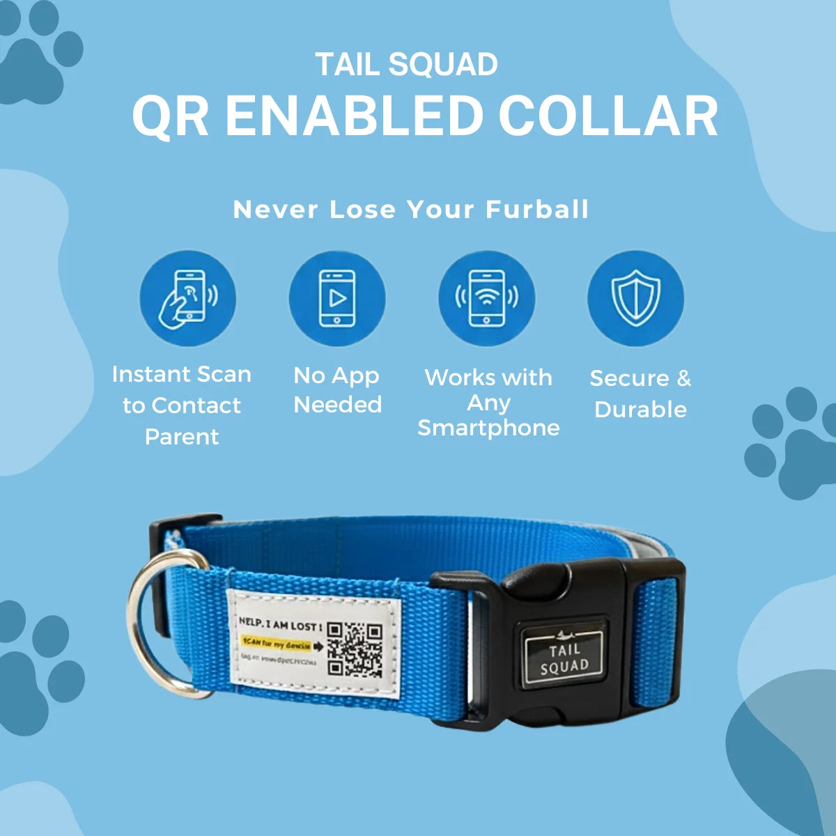 Tail Squad Smart Padded Dog Collar QR Enabled