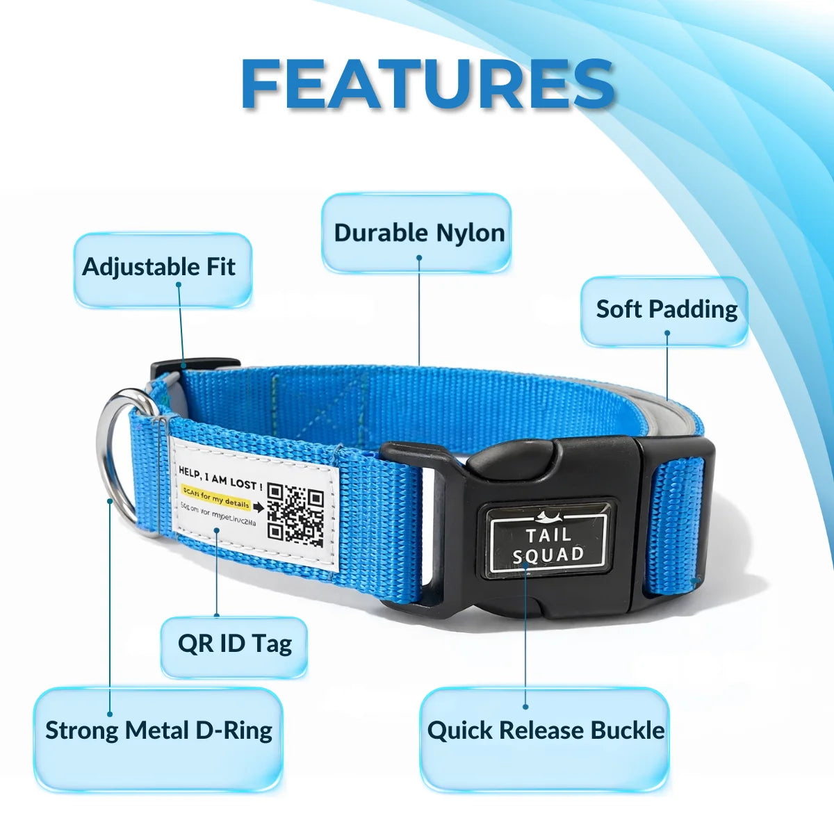 Tail Squad Smart Padded Dog Collar QR Enabled