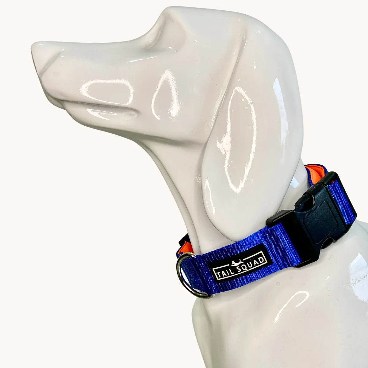 Tail Squad Dog Collar Blue side view featuring adjustable buckle, durable nylon strap, and secure everyday dog collar design
