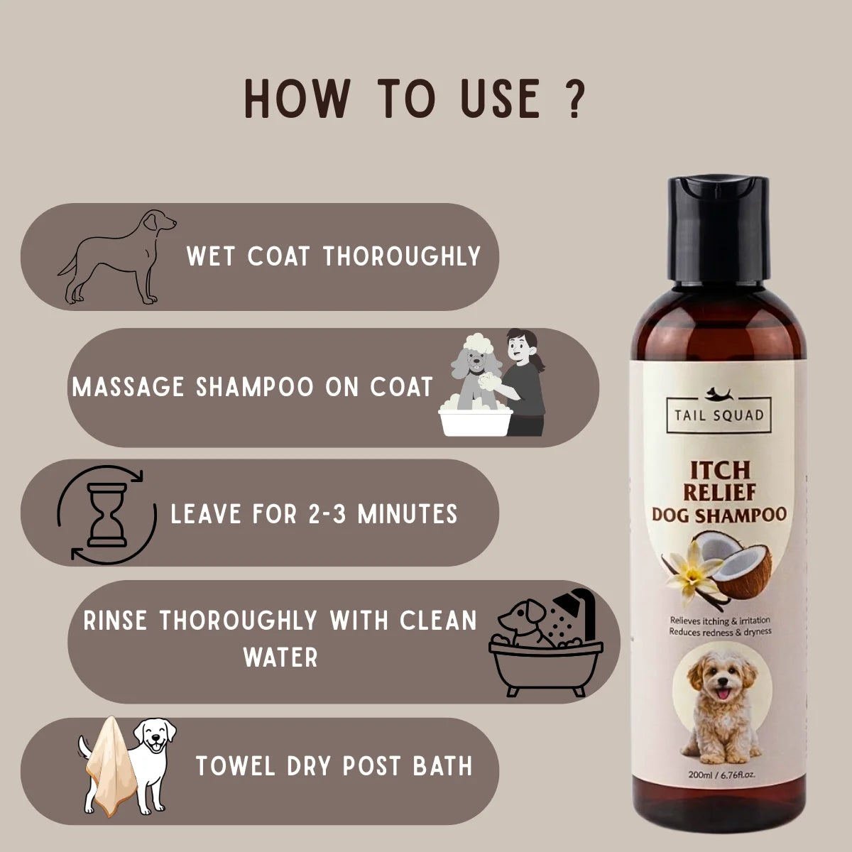 Step-by-step guide on how to use itch relief shampoo for dogs with sensitive skin.