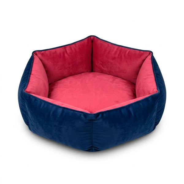 Tail Squad Reversible Summer Bed Small top view with red inner lining and blue outer fabric reversible summer pet bed design