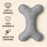 Tail Squad Grey felt bone dog toy featuring eco-friendly fabric safe chewing design and lightweight interactive play support