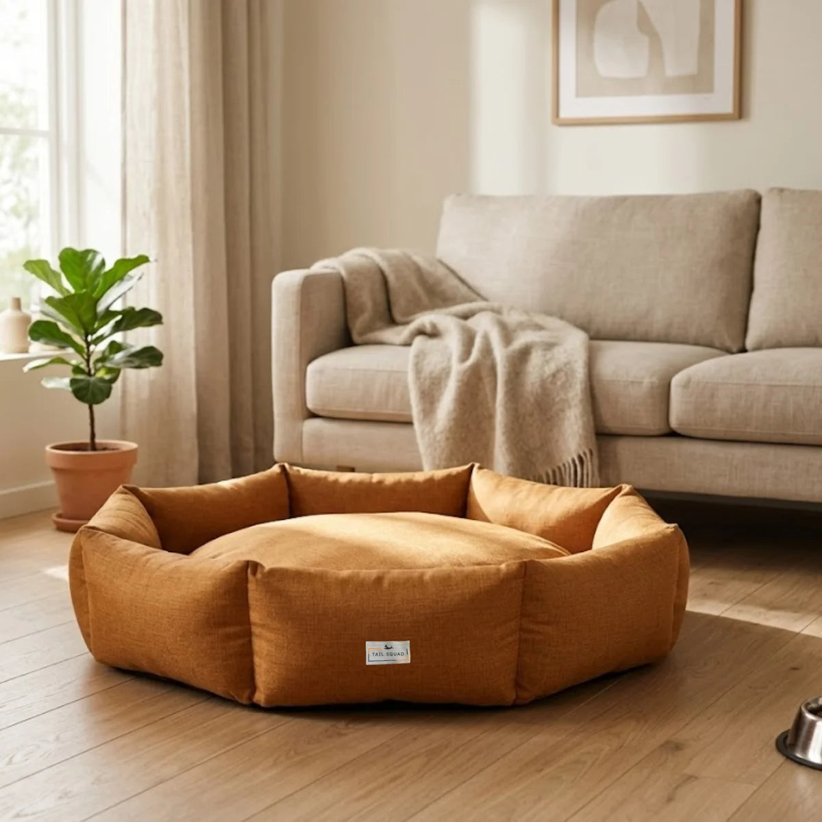 Front view of Tail Squad Washable Dog Bed (Pawtagon), comfortable hexagon-shaped pet bed designed for soft support and dog comfort
